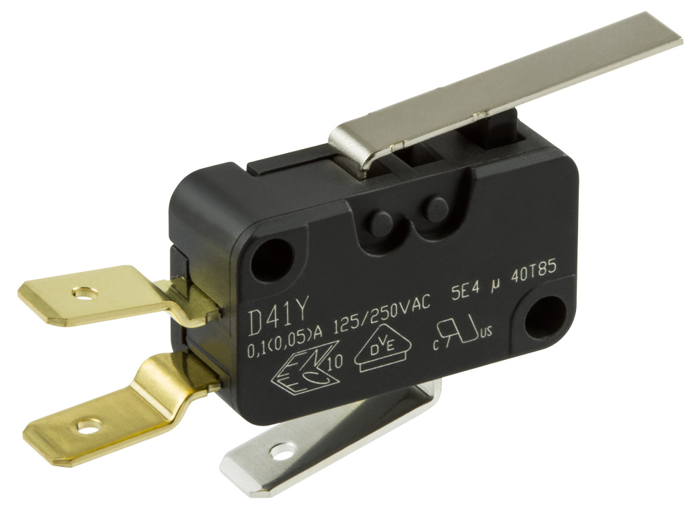 ZF D413-V3LD Microswitch - 35.6mm plain lever - 0.1a - quick-connect terminals