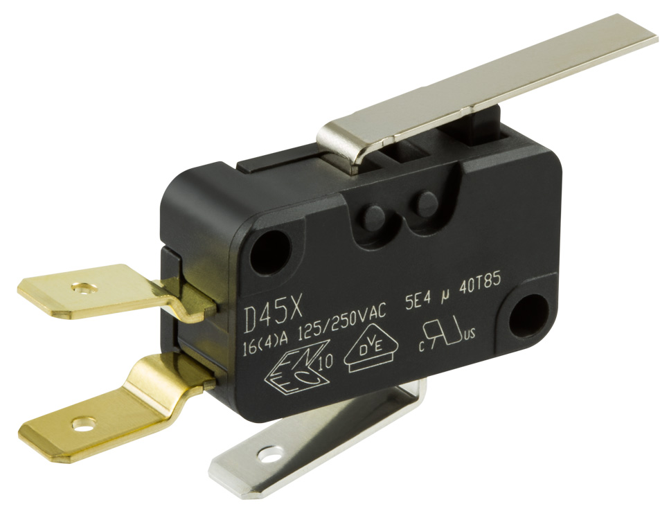 ZF D459-V3LD Microswitch -  35.6mm plain lever - 16a - quick-connect terminals